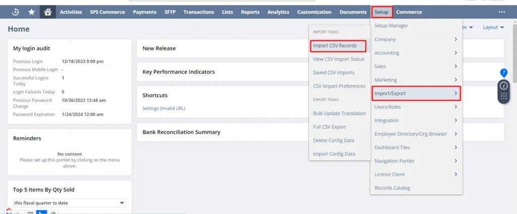 choose “Import CSV Records”