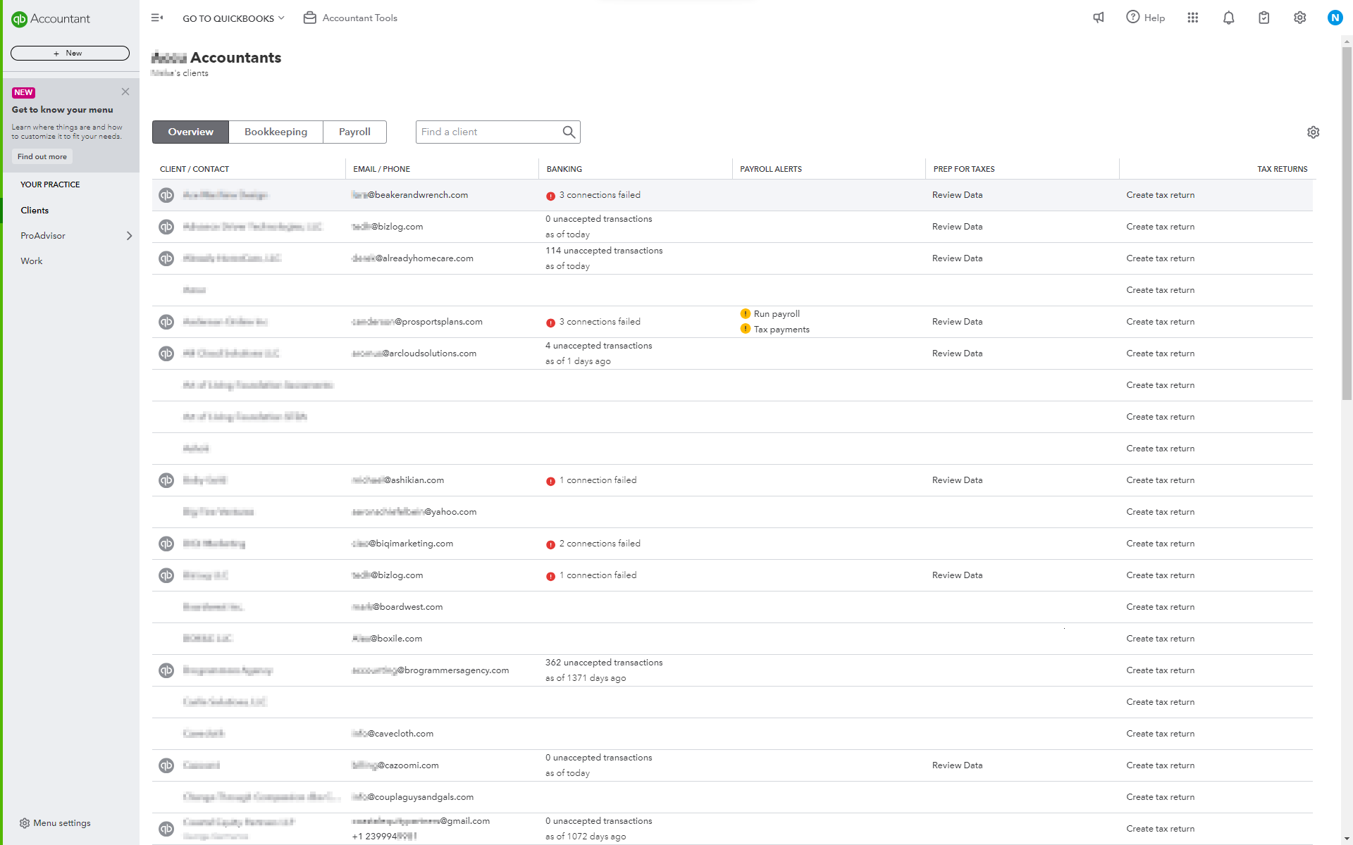 Companies QuickBooks Online Dashboard