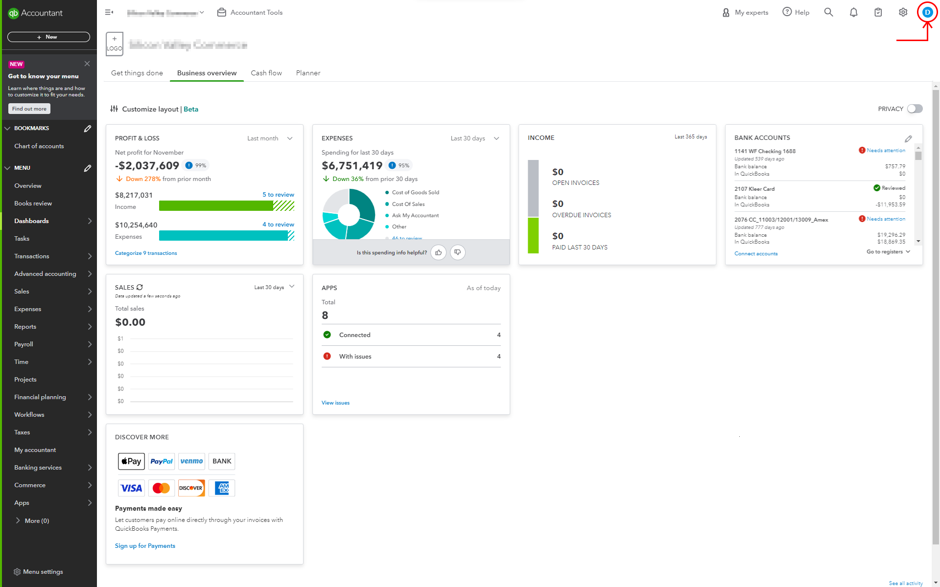 quickbooks online User Profile Icon