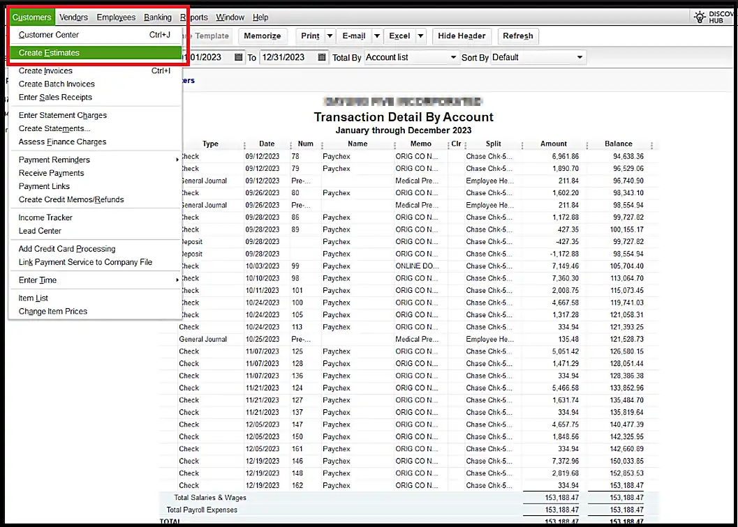 Navigating to the Create Estimate Option