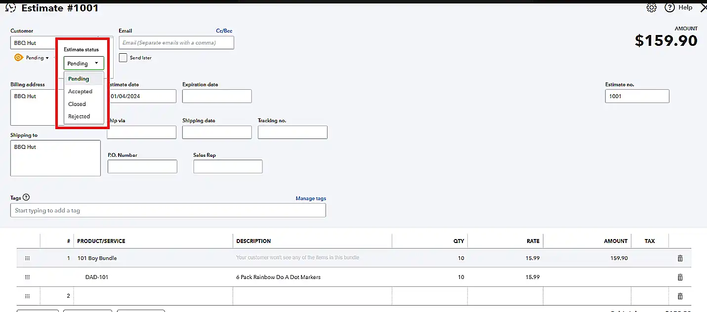 Changing the Estimate Status