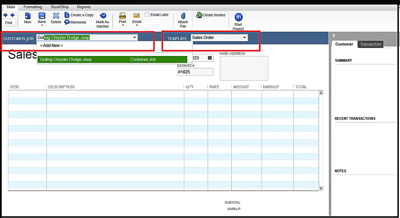 Entering Customer Information and Selecting a Template