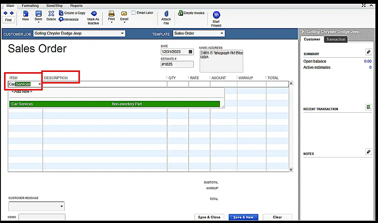 Adding Products or Services to the Sales Order