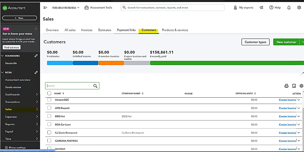 Navigating to the Customers Tab in QBO