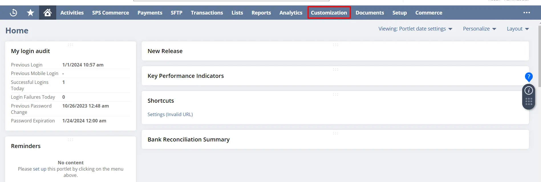 Navigate to the “Customization” tab in NetSuite dashboard