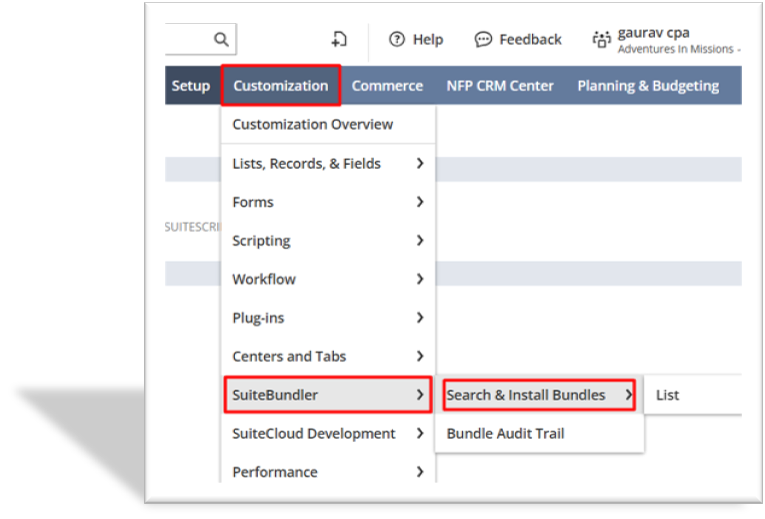 Customization > SiteBundler > Search & Install Bundles.