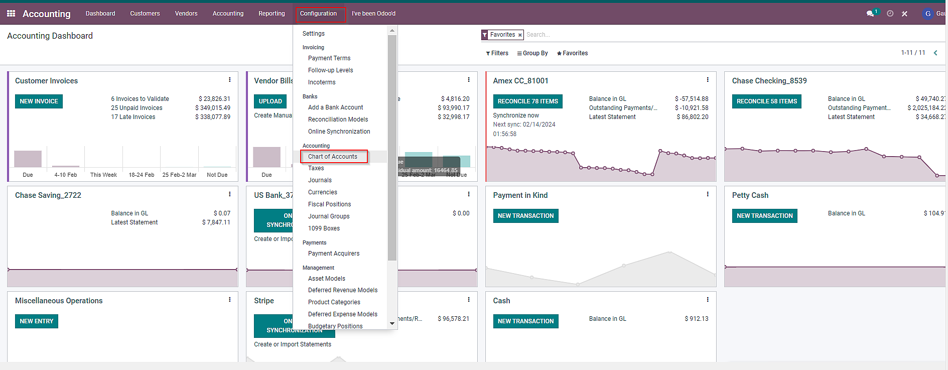 chart of accounts odoo Click on “Configuration” on