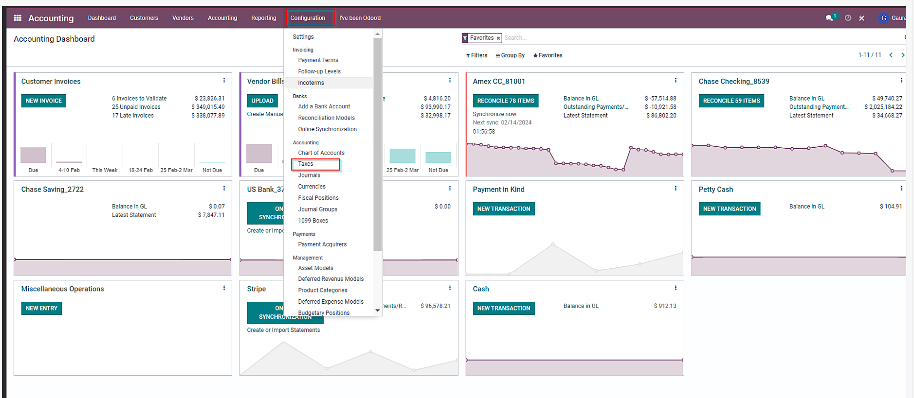 chart of accounts odoo Click on “Configuration” and choose “Taxes”