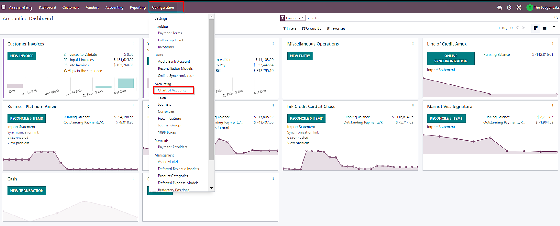 On the Odoo Dashboard, click on Configuration