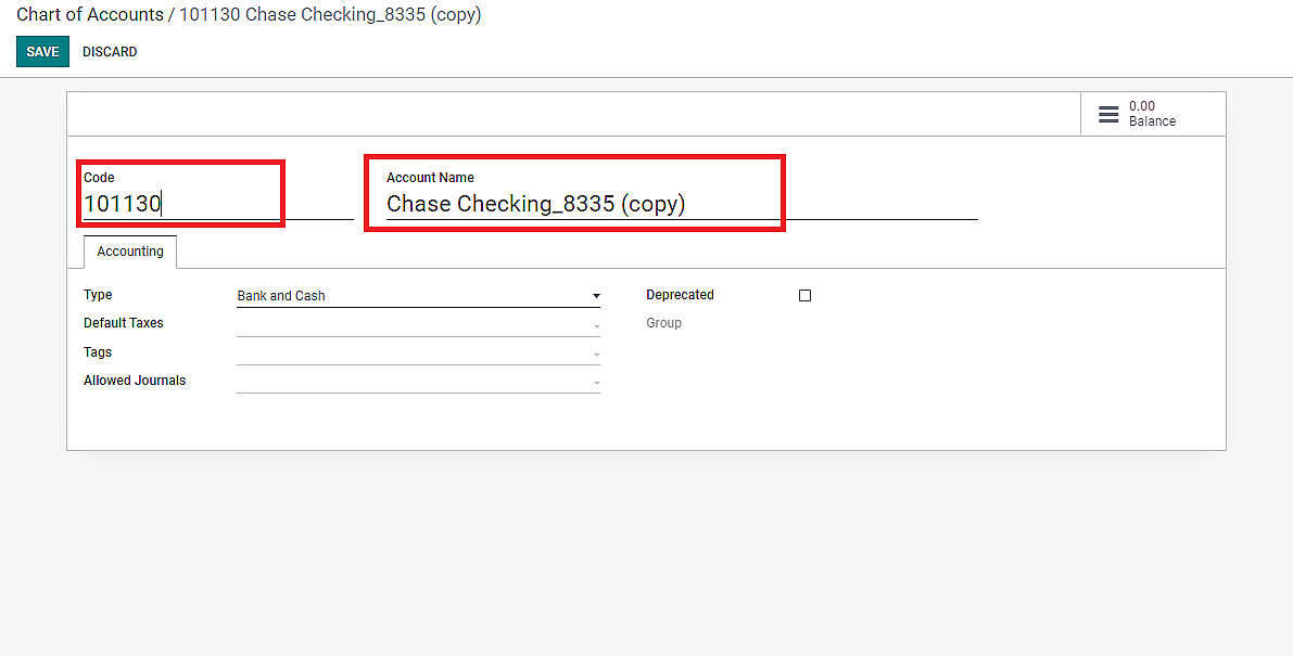 chart of accounts odoo Automatically, Odoo will assign a unique code and a new account name.