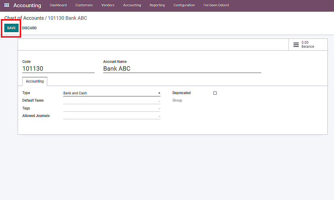chart of accounts odoo Click on “Save” once the changes are done.