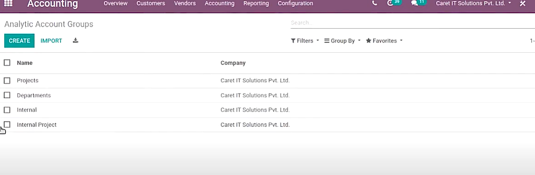 chart of accounts odoo Click on “Create” to create a new group.