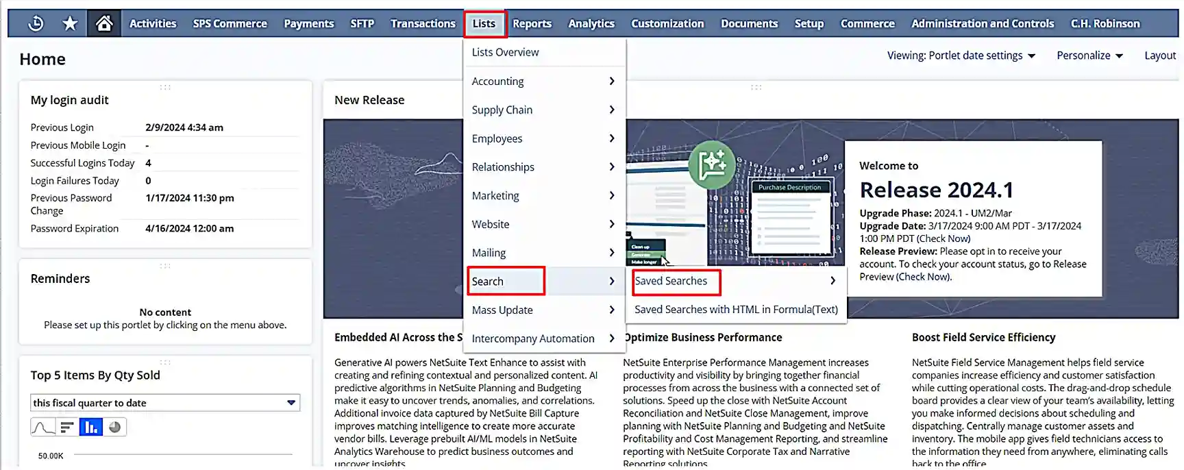 netsuite suitesuccess implementation Saved Searches