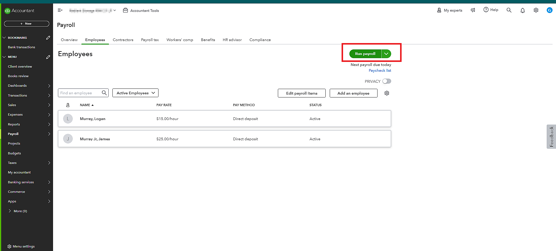 Select “Run Payroll from the Payroll dashboard.