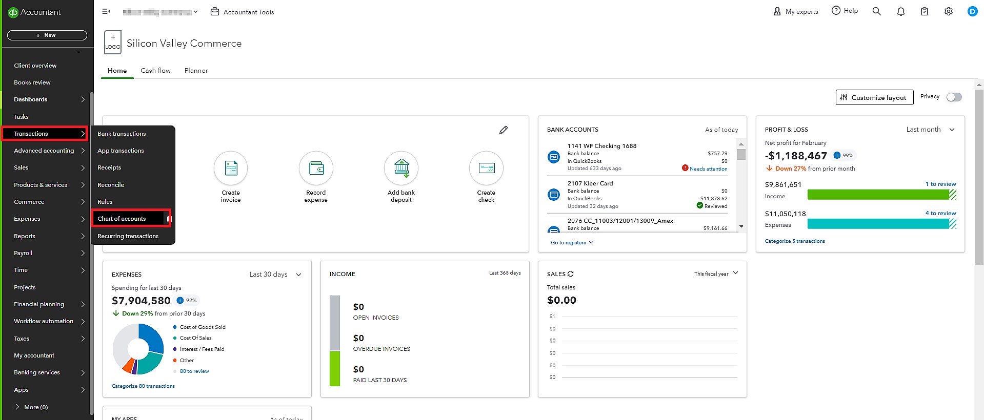 On the dashboard, navigate to “Chart of Accounts”.