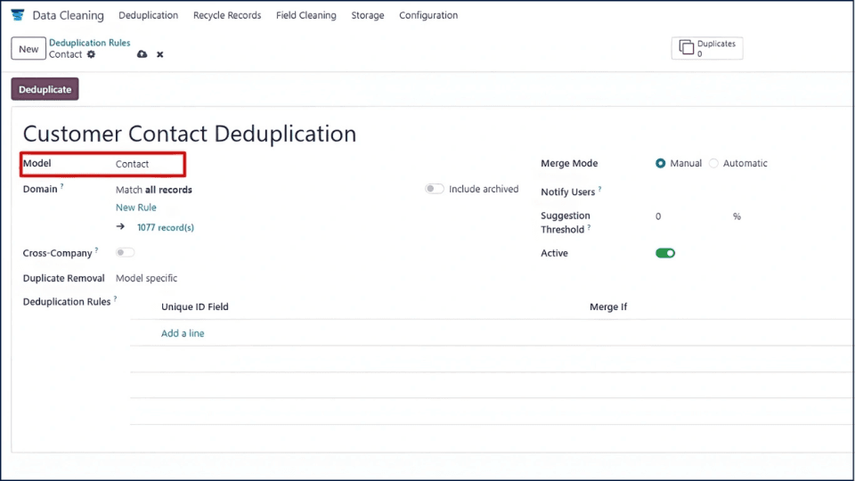 Select Model: Contacts.